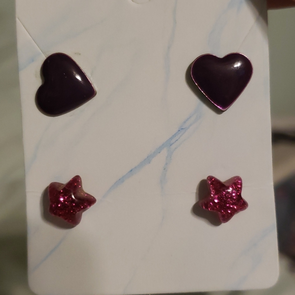 Pink Star & Purple Heart Earring set